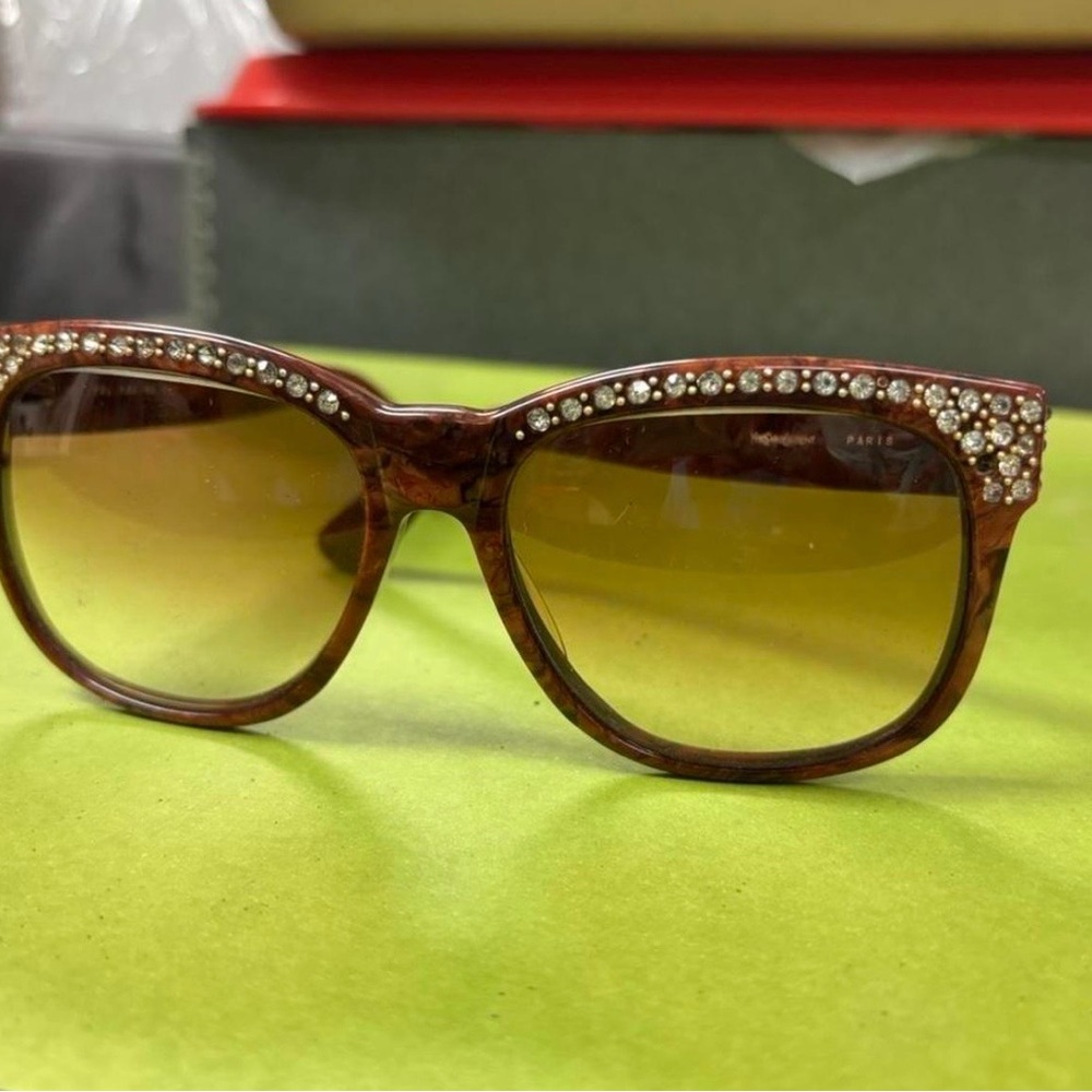 Crystal-Trim Yves Saint Laurent Brown Gradient Women's Sunglasses